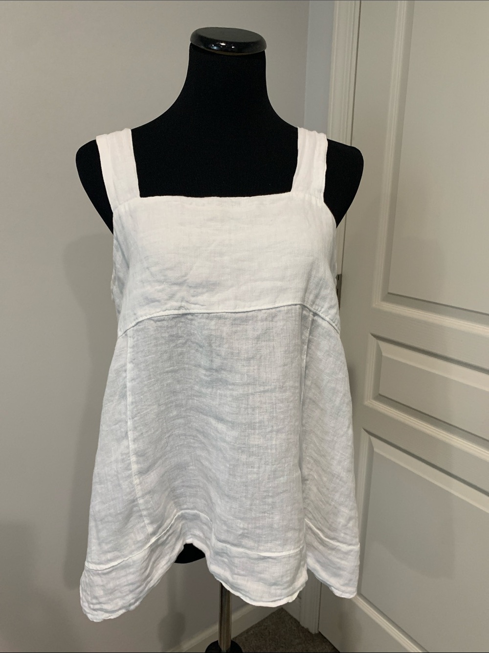 Relaxed White Linen Square-Neck Tank Top
